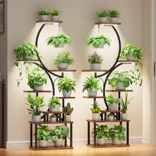 BACEKOLL Plant Stand Indoor with Grow Light - 2 Pack Tall Indoor Plant Shelf, 62 Corner Plant Holder, 8 Tiered Large S-Shape Flower Multiple Display Shelf for Home, Office