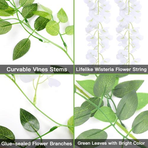 U'Artlines 15Pcs 7.2 Ft/Piece Artificial Wisteria Garland Silk Fake White Wisteria Flowers Hanging Greenery Vines Garlands Rattan for Home Garden Wedding Arch Party Indoor Outdoor Decor