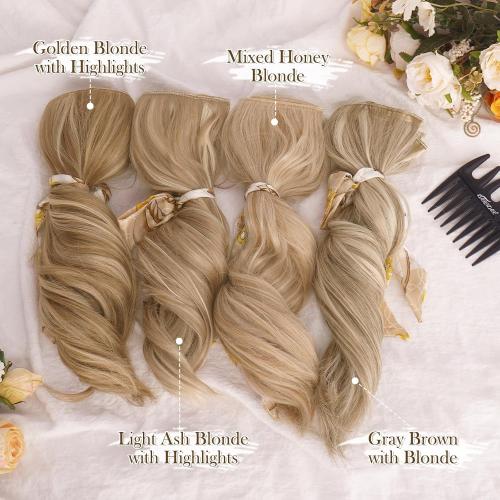 BARSDAR 12 Inch Wavy Golden Blonde Clip in Hair Extensions - 6PCs Short Wavy Golden Blonde Highlight Clip in Hair Extensions for Women - Full Head Thick Soft Synthetic Hairpieces Daily Party