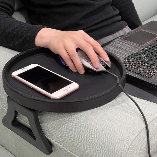 Black 9.8 Sofa Armrest Clip Table – No-Slip Couch Tray for Drinks, Snacks, Remote, Gamepads, Adjustable Armchair Table for Living Room, Bedroom, Dorm – Fits Most Armrests