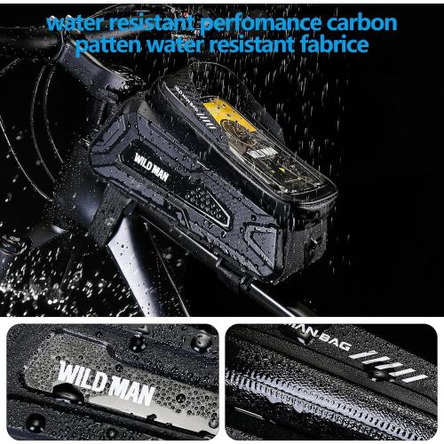 WILD MAN Bike Bag Bike Phone Bag EVA Waterproof Front Frame bag Top Tube Handlebar Bag Bicycle bag Bike Accessories Holder Compatible Phones Under 6.8(Black)