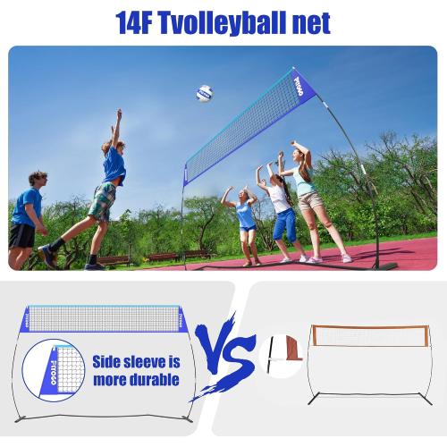 Volleyball Net, 14FT Portable Volleyball Net for Backyard, Adjustable Height and Instant Setup, Professional Freestanding Training Practice Set for Indoor and Outdoor with Carry Bag