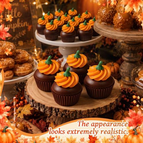 Novabright 4 Pcs Fall Fake Pumpkin Cupcakes Fall Tiered Tray Decor Foam Artificial Cupcakes Autumn Farmhouse Table Decoration Thanksgiving Party Home Photography Props
