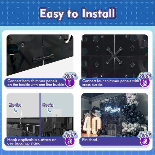 Qcity Silver Shimmer Wall Backdrop 36PCS, Black Back Not See-Through Design, Square Sequin Glitter Backdrop Panel, Perfect for Outdoor Events, Birthdays, Wedding and Party Decoration