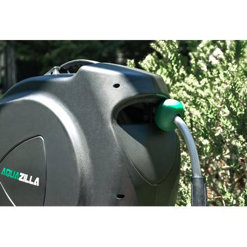 Size 65 6ft 5/8 Retractable Garden Hose Reel, 65FT  6FT 5/8 Durable Wall Mounted Water Hose Reel with 180° Swivel Bracket, 9 Pattern Sprayer, 6Ft leader hose,Smooth Automatic Rewind, Any Length Lock.