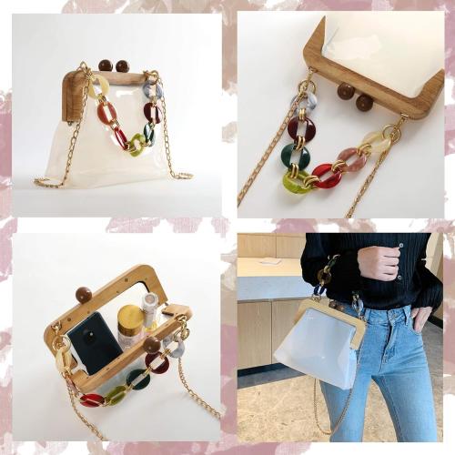 YIFEI YUSHINY Women Transparent PVC Plastic Handbag Crossbody Durable Evening Bag with Removable Acrylic Curb Shoulder Strap