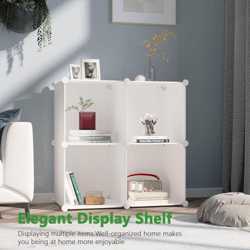 C&AHOME Cube Storage Organizer, 4-Cube Shelves Units, Closet Cabinet, DIY Plastic Modular Book Shelf Ideal for Bedroom, Living Room, Office, 24.8 L x 12.4 W x 24.8 H Milky UPCS04M