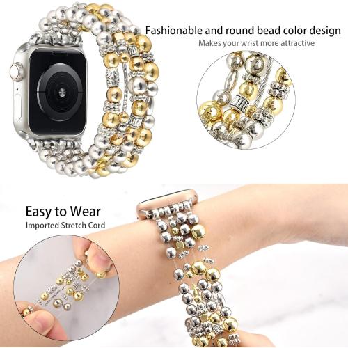 KOREDA Beaded Bracelet Compatible for Apple Watch Band 38mm 40mm 41mm 42mm 44mm 45mm 46mm Series 11 10 9 8 7 SE Women, Fashion Cute Handmade Elastic Beads Stretch Strap for iWatch Series 6/5/4/3/2/1