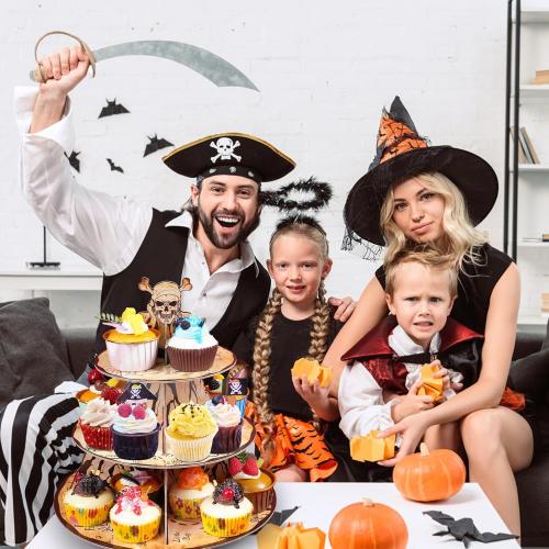 Pirate Cupcake Stand 3-Tier Treasure Map Cupcake Tower for Pirate Birthday Party Supplies and Decorations