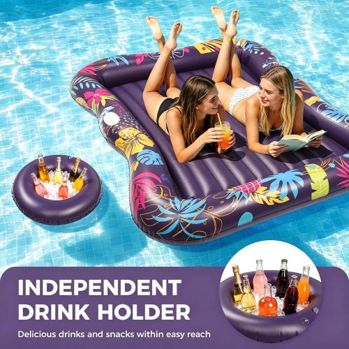 Korlon Tec Extra Large Pool Floats Adult, 81 x 60 Inflatable Tanning Pool Lounger Float with Pillow and Cup Holders, Sun Tanning Bed Pool Rafts Floaties for Adults Beach Lake River