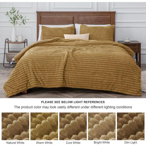 BEDELITE Fleece Queen Comforter Set -Super Soft & Warm Fluffy Brown Bedding, Luxury Fuzzy Heavy Bed Set for Winter with 2 Pillow Cases