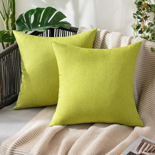 MIULEE Pack of Decorative Outdoor Solid Waterproof Throw Pillow Covers Spring Faux Linen Garden Farmhouse Cushion Cases for Summer Patio Tent Balcony Couch Sofa 18x18 Inch Green