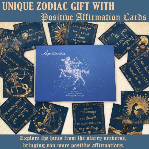 Faivykyd Sagittarius Birthday Crystals Gifts - 6 Sagittarius Zodiac Healing Stones w/ 50 Miracle Mantras Affirmation Cards, Spiritual Gifts for Positive Energy, Self-Care, Love & Wealth
