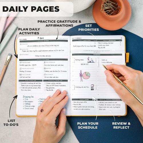 Clever Fox 13-week Ultimate Achiever's Daily Goal Planner, Amber Yellow | Undated 90-day goal workbook, daily, weekly and monthly layouts, Hourly schedule, Affirmations, Habit tracker, Hardcover, A5
