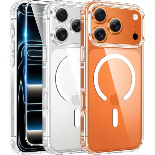 FNTCASE for iPhone 17 Pro Case, Compatible with Magsafe, Clear Transparent Magnetic Shockproof Protective Rugged Phone Cover with Screen Protector - 6.3 inch (A-Clear)