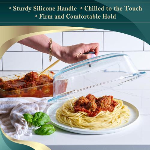 10in Tall Glass Microwave Splatter Cover for Food - Cookware & Bakeware Serving Dish Cover, Plate Splatter Guard Lid with Easy Grip Silicone Handle Knob - 100% Food Grade BPA Free & Dishwasher Safe - 10in.