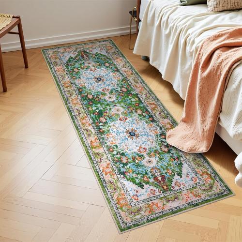 U'Artlines 2' x 6' Boho Hallway Runner Rug, Non Slip Washable Vintage Farmhouse Kitchen Rug Accent Area Carpet for Entryway Laundry and Living Room (Green)
