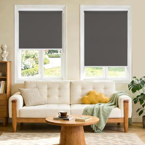 Grandekor Motorized Roller Shade with Remote Control, Motorized Blinds100% Blackout Electric Shades, Cordless Window Blinds Shades for Bedroom Living Room Office,Dark Grey,