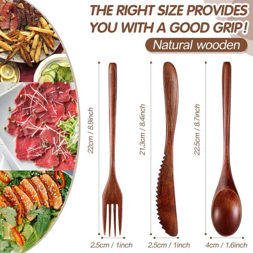 Geiserailie 12 Pcs Wooden Utensils for Eating Wooden Spoon Fork Knife Set