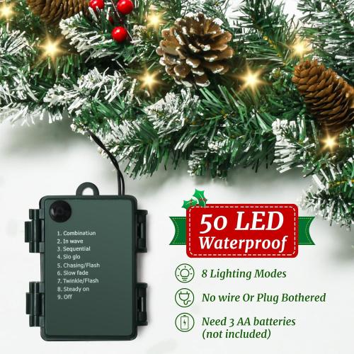 9 FT Christmas Garland with Lights,Battery Operated Lighted Garland with Pine Cones Red Berries Lush Branches,50 LED Lights 8 Modes,Christmas Decor Mantle Fireplace Indoor Outdoor Home