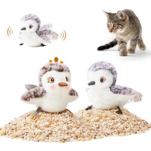 Potaroma Cat Toys 2 Pcs Flapping Sandpiper Pair-Mate, Lifelike Birds Chirp, Chargeable Touch Activated Kitten Fun Interactive Kitty Exercise with Catnip for All Breeds