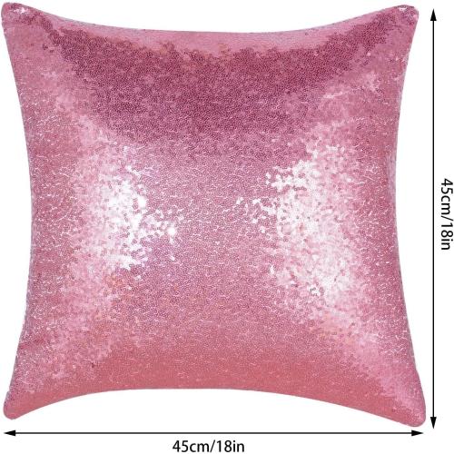 Pink Sequin Pillow Covers Square Glitter Pillow Cases Decorative Sparkling Throw Pillow Covers Cushion Case for Bed Sofa Bedroom Living Room Valentine's Day Wedding Home Decor (18x18,4 Pack)