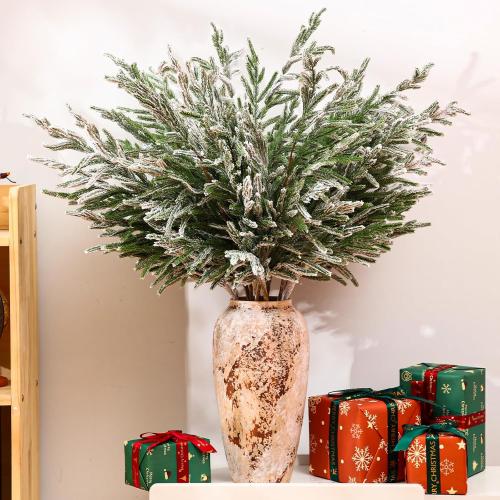 12 Pack Christmas Artificial Snow Norfolk Pine Branches 36 Inch Real Touch Faux Branches for Vase Realistic Greenery Pine Picks Suitable for DIY Crafts Holiday Garland Wreath Home Decoration