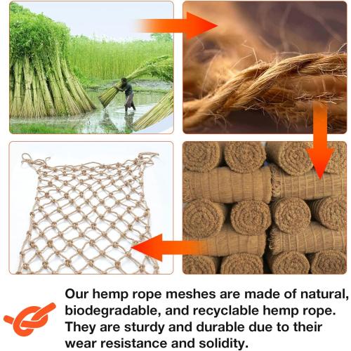 Hemp Rope Net (4ft x 16ft) Heavy Duty Natural Jute Rope Climbing Safety Netting for Balcony, Stairs, Fence, Garden, Playground Protection & Indoor/Outdoor Decor