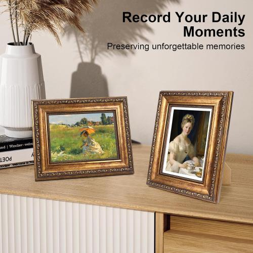 5x7 Vintage Gold Picture Frame, Ornate Victorian Frames for Gallery Wall or Tabletop with Real Glass, Display Art 4x6 with Mat or 5x7 without Mat for Antique Déco