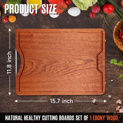 kitchen solid wood cutting board, ebony cutting board, with juice groove, handle, base, double-sided use, suitable for meat, vegetables, cheese, home cooking supplies