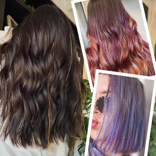 Tinsel Tape Ins Hair Extensions Ready To Wear Easy To Wear and Remove 10 Pcs Per Pack Seamless Tinsel Hair Extensions For Party Birthday Halloween (Multicolor, 20Inch)