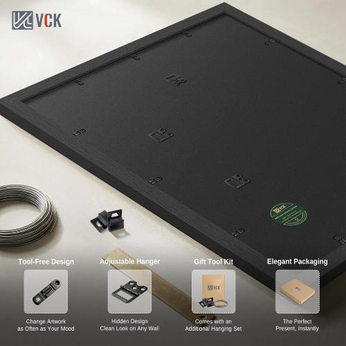 VCK 16x24 Picture Frame Black - 5 Pack, with Wood Grain Finish & Plexiglass, Displays 12x18 Photo with Mat or 16 x 24 Without, for Horizontal/Vertical Wall Hanging in Home, Office, or Gallery