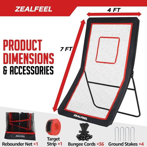 ZEALFEEL Lacrosse Rebounder, 4x7FT/4x6FT Volleyball Rebounder for Backyard with 5 Rebound Angles, Target Strip, Lacrosse Rebound Net Perfect for Lax Baseball Volleyball & Soccer Practice