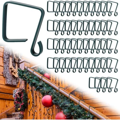 Ripeng 24 Pack Christmas Banister Light Clips for Garland Stockings 2.17 x 2.17 Inch Green Stair Railing Light Clips Banister Hooks for Xmas Holiday Decoration