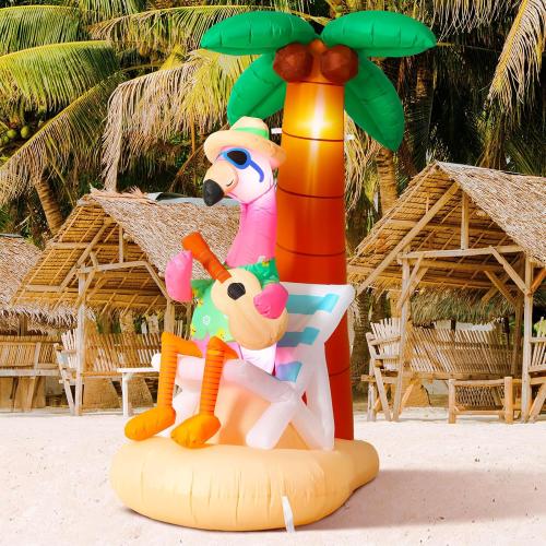 6 ft Inflatable Flamingo Beach Party Decor with Coconut Tree, Blow up Hawaiian Summer Tropical Pool Decoration for Outdoor Home Garden Luau Party (tested)