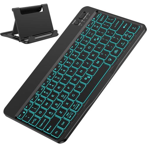 OMOTON Bluetooth Keyboard for Tablet/Android/Windows/iOS, with 7 Colors Backlight Rechargeable Wireless Mini Keyboard for Galaxy Tab A9  / S9 FE / S10 / S11 / A11 Series etc, Black