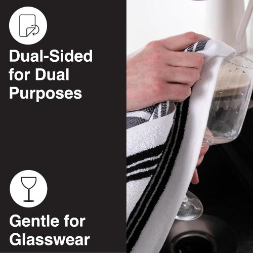 All-Clad Dual-Purpose Kitchen Towels: Highly Absorbent - 100% Cotton, 17x30 Dish Towels for Cleaning & Drying Dishes & Glassware, 6-Pack, Black