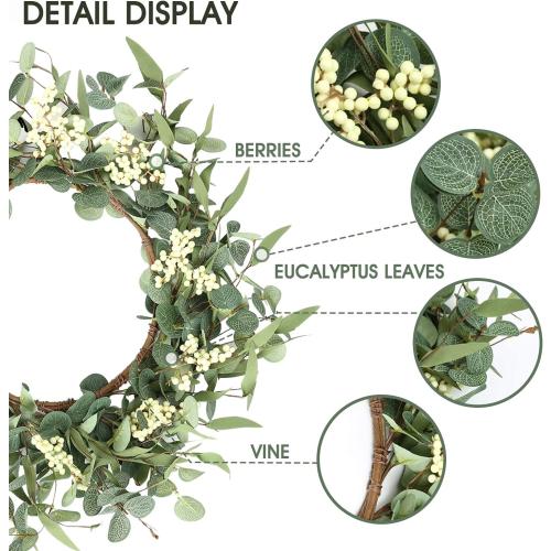 Pinkpum 20'' Eucalyptus Wreath for Front Door, Porch, Window - Green Decor for Home, Farmhouse - Spring, Summer, Fall, All Seasons