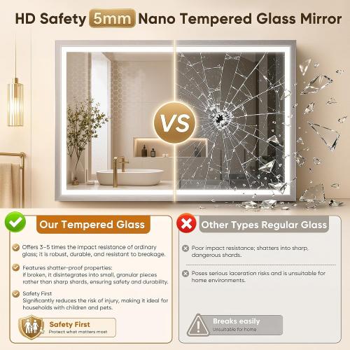 Antok 55x30 LED Bathroom Mirror with Lights, Backlit   Front Lit Vanity Mirror with CRI>90, Dimmable Anti-Fog Smart Mirror with Memory Function, 3 Color Temperatures, Shatterproof Tempered Glass, ETL