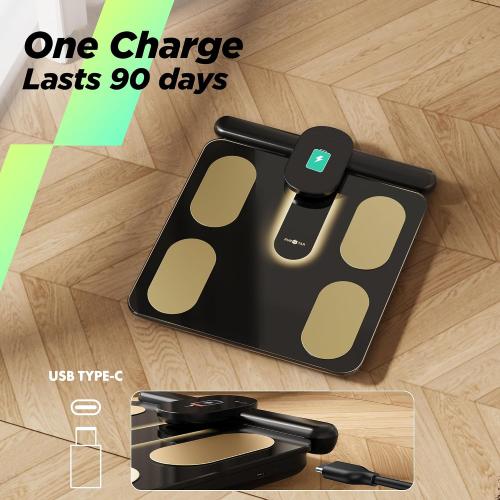 Black 13x13 RunStar Smart Scale FSA&HSA Eligible, 8 Electrodes Digital Bathroom Scale for Body Weight and Fat, BMI, Muscle Mass 28 Body Composition Measurement, with Full-Color TFT LCD on Retractable Handle