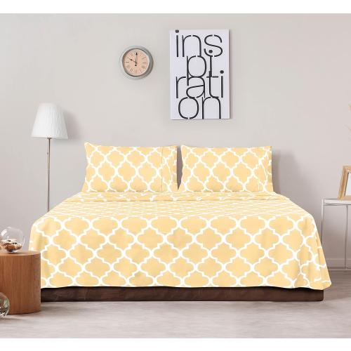 Utopia Bedding King Sheet Set (Quatrefoil Ivory) - 1 Fitted Sheet, 1 Flat Sheet and 2 Pillowcases - Soft Brushed Microfiber Bed Sheets