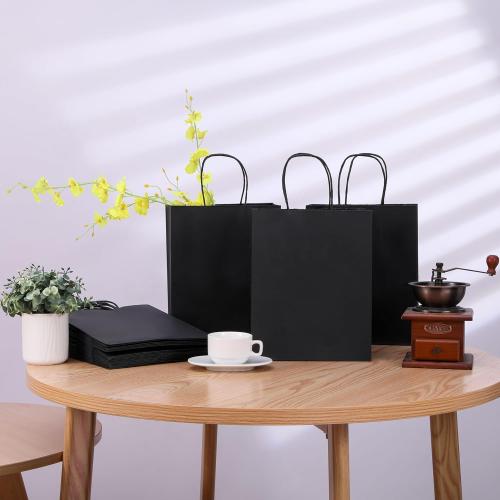 SUNCOLOR 25-Pack Black Gift Bags with Handles – 8x4.5x10 Medium Goodie Bags for Party Favors, Retail, Halloween & Weddings