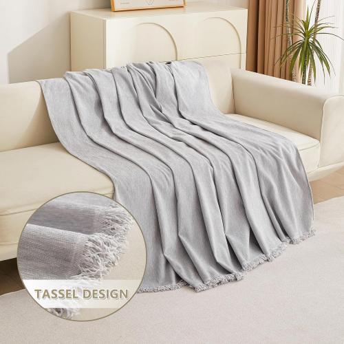 Light Grey 91x134 MYSKY HOME Light Gery Chenille Sofa Cover for Dogs Cats Tassel Edge Couch Cover Furniture Protectors for Pets Universal Couch Cover Thick Durable Sectional Couch Covers for 3 Cushion Couch, 91x 134