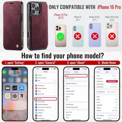 for iPhone 16 Pro Wallet Case Compatible with Magsafe, Burgundy
