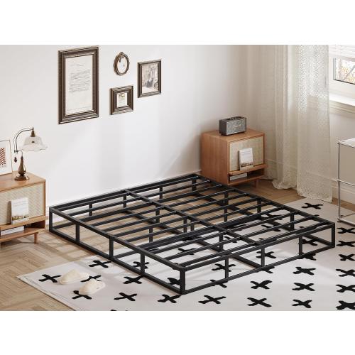 Box Spring Queen 5 inch only Low Profile Heavy Duty Metal Mattress Foundation Max Weight Capacity Strong Steel Structure Quiet Simple Assembly Extra-Strong Support No Noise Easy to Clean (MISSING BOLT)
