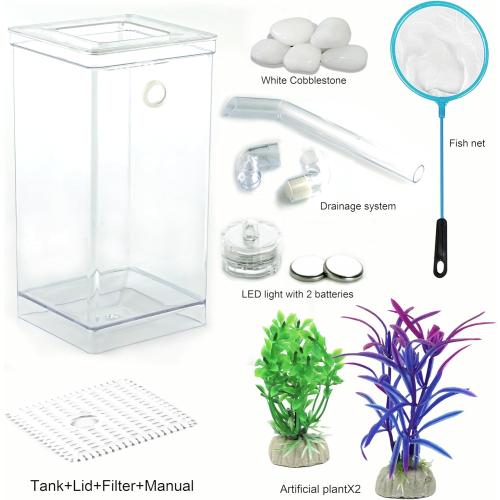 Size 1 gallon My First Fish Tank™ 1 Gallon Mini Aquarium Starter Kit, Professional Betta Fish Tank, Self Cleaning-Only add Water, No Power No Noise, with LED Light, Beautiful White Pebbles, with Color Box