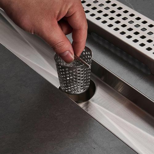 AVSIILE Linear Shower Floor Drain, Brushed Nickel 24 Inch 304 Stainless Steel Bathroom Drains Kit, Long Rectangular Shower Trench Drain with Square Pattern Drain Cover & Hair Catcher