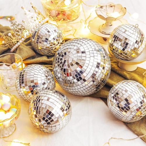 4 Pcs Large Disco Ball Decor- Silver Hanging Mirror Disco Balls Ornament for New Year Decor Christmas Tree Wedding Party Supplies Holiday Dance Music Festivals Club(6 Inch