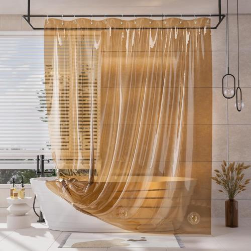 AmazerBath Shower Curtain Liner, EVA Clear Orange-Brown Heavy Duty Shower Curtain and Liner 2-in-1, 72x72 Luxury Plastic Weighted Bathroom Shower Liner, 12 Rustproof Grommets & 3 Heavyweight Stones