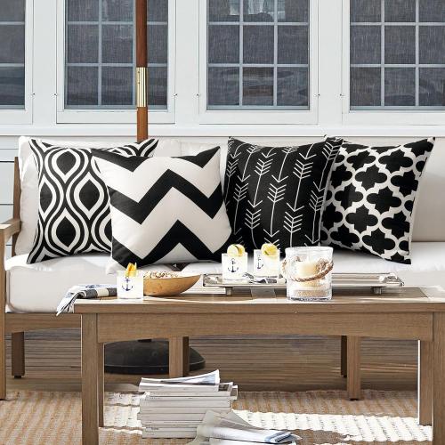 OTOSTAR Pack of 4 Outdoor Waterproof Throw Pillow Covers 18x18 Inch Decorative Outdoor Pillow Covers Garden Modern Black Geometric Cushion Cases for Patio Furniture Couch Ten Bench (Black)